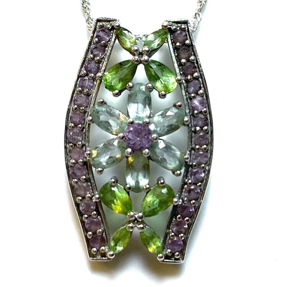 Ross-Simons Sterling Silver Vintage Multi Stone Necklace - Picture 2 of 6